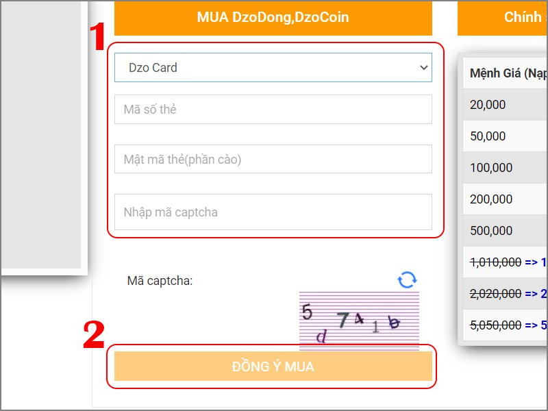 Thanh toán bằng Dzo card