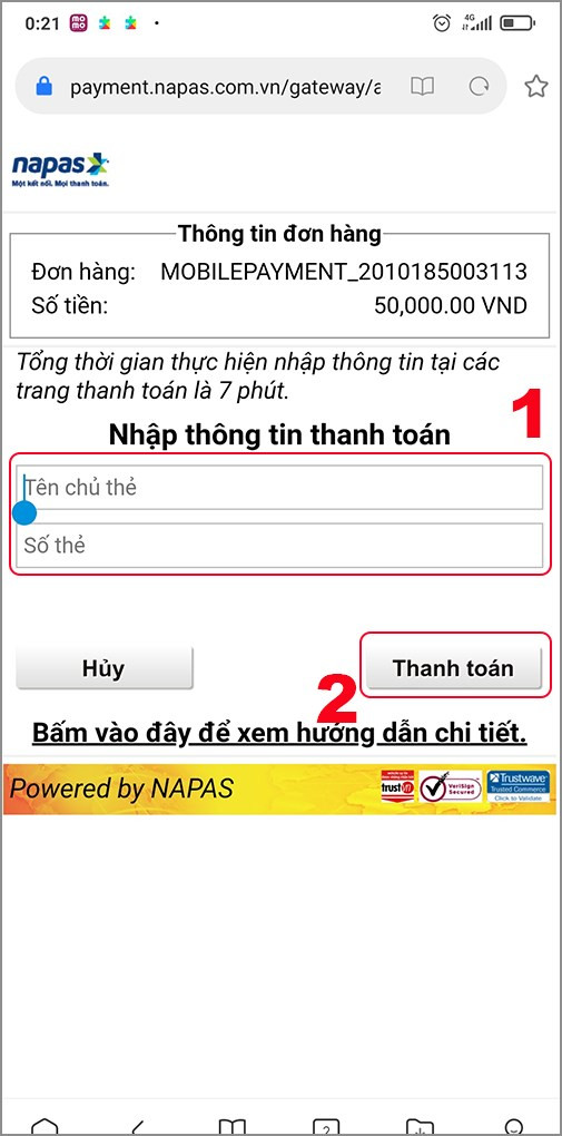 Thanh toán bằng thẻ ATM