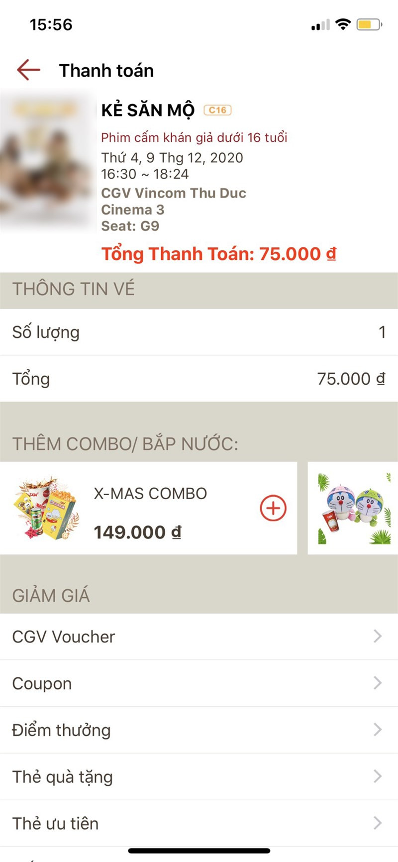 Thanh toán vé xem phim