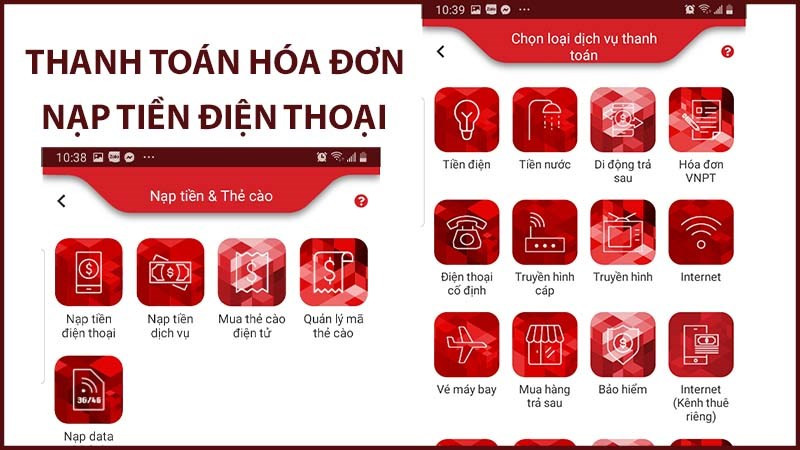 Thanh to&aacute;n h&oacute;a đơn, nạp tiền điện thoại