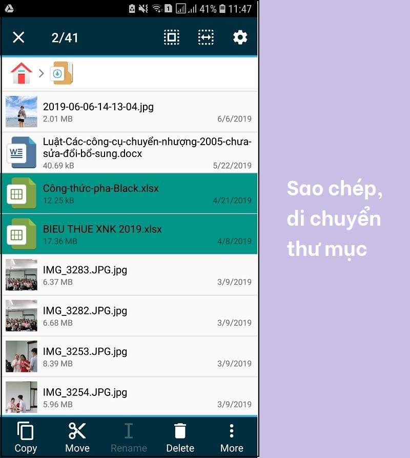 Thao tác di chuyển file trong File Manager+