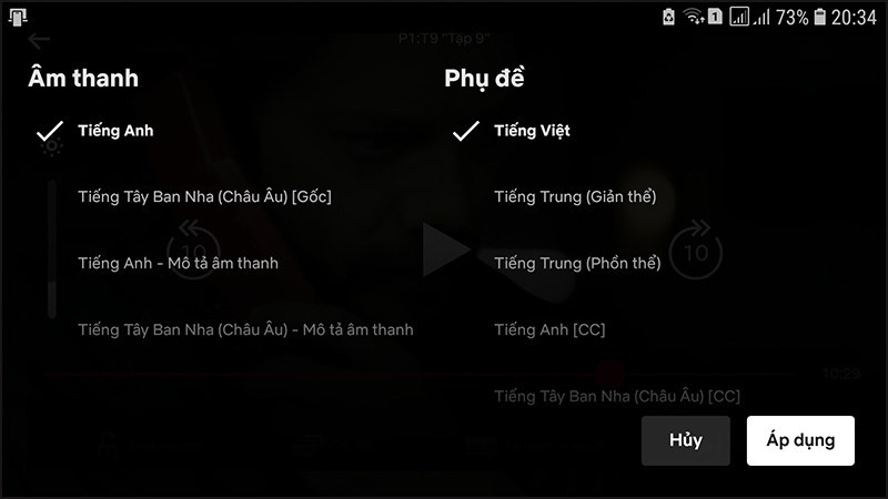 Thay đổi lựa chọn âm thanh và phụ đề