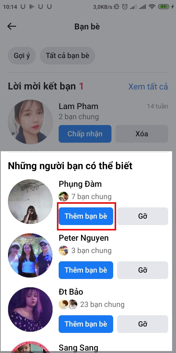 Thêm bạn bè tại mục Những người bạn có thể biết