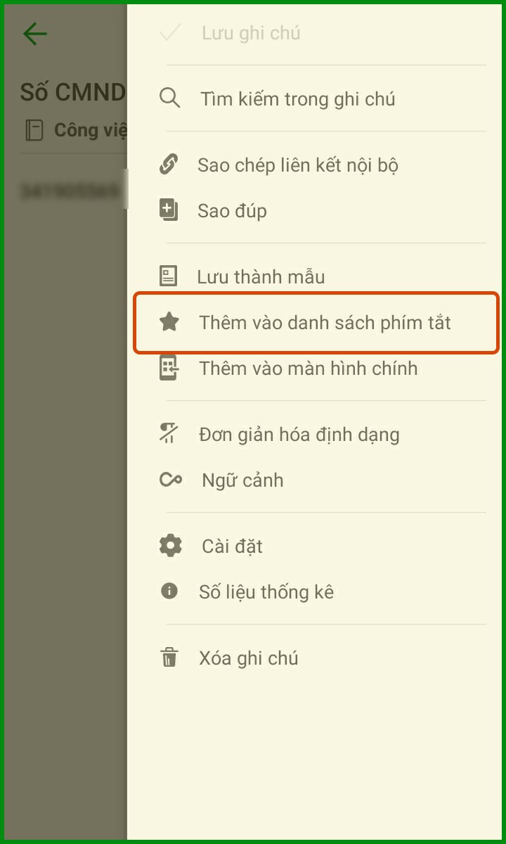 Thêm ghi chú vào phím tắt Evernote