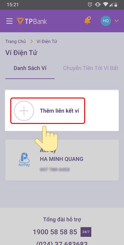 Thêm liên kết ví.