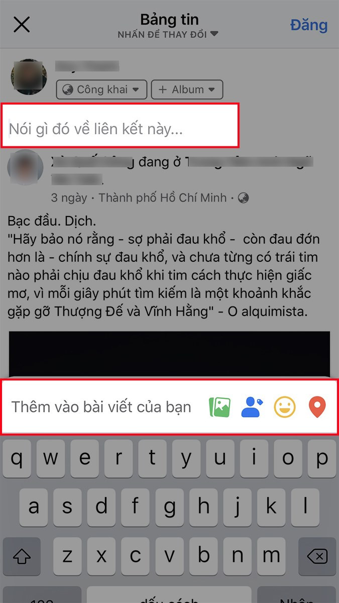 Thêm nội dung vào bài chia sẻ