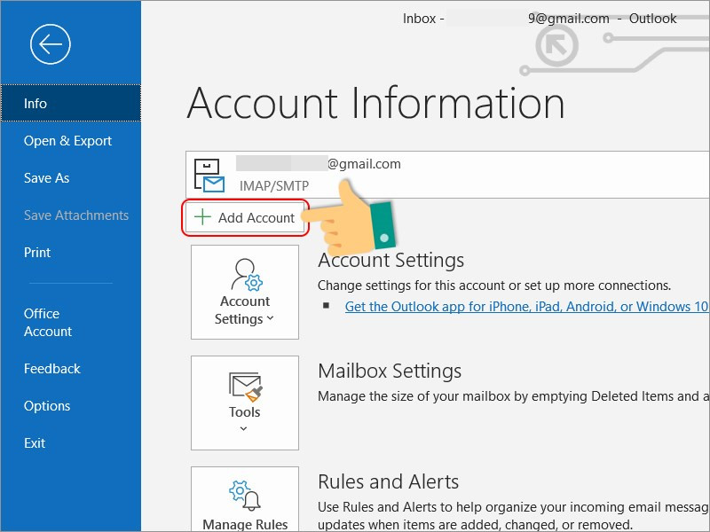 Thêm tài khoản email trong Outlook