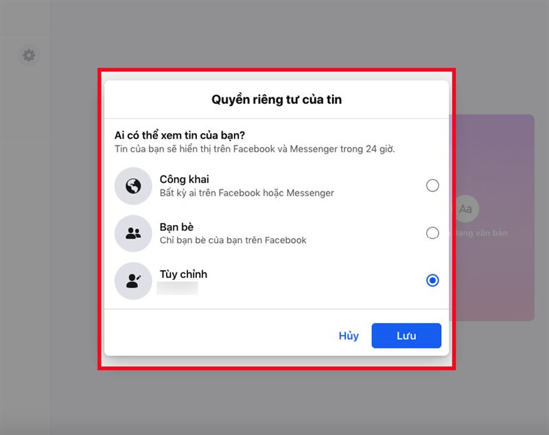 Thiết lập quyền riêng tư story Facebook trên máy tính