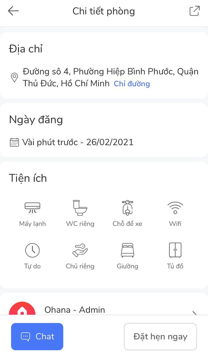 Th&ocirc;ng tin về c&aacute;c tiện &iacute;ch