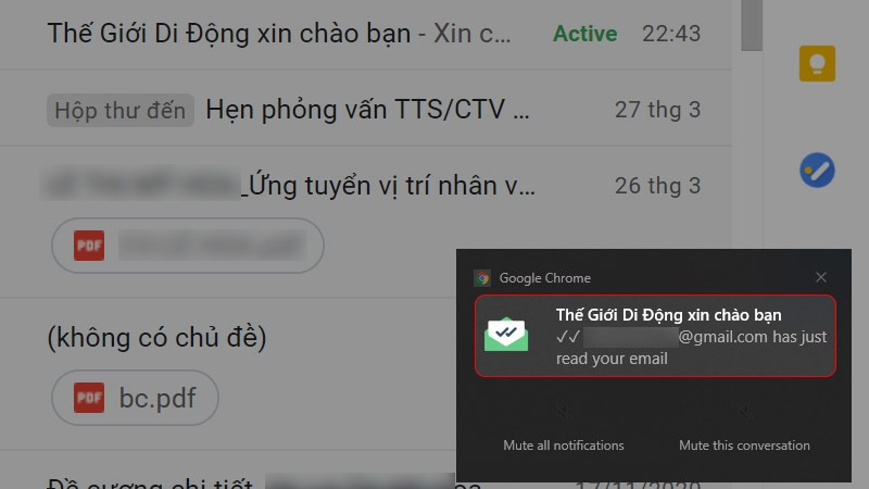 Thông báo email đã được đọc