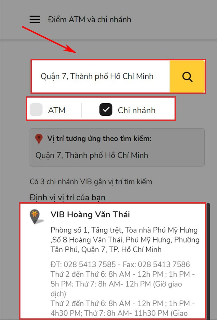 Thông tin chi nhánh VIB