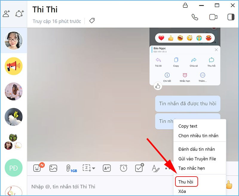 Thu hồi tin nhắn Zalo trên máy tính