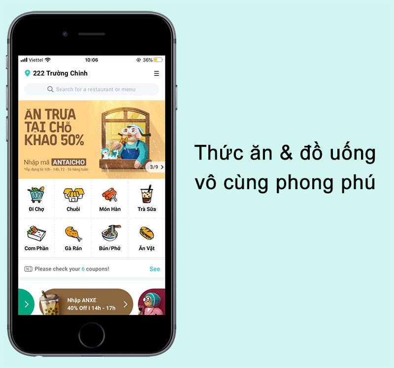 Thức ăn và đồ uống vô cùng phong phú trên ứng dụng Beamin