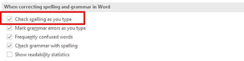 Tích chọn Check spelling as you type