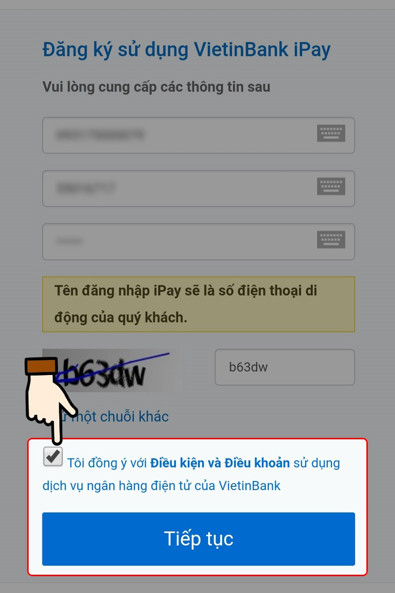 Tích chọn Tôi đồng ý &gt; Nhấn chọn Tiếp tục