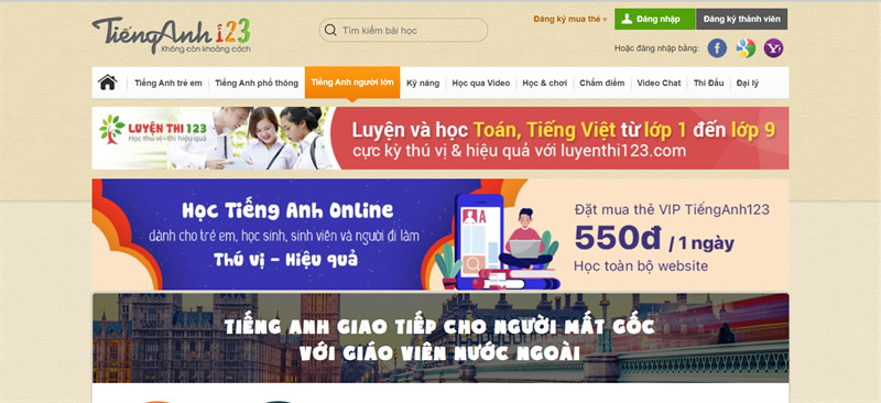 tienganh123.com: Học Tiếng Anh cho người mất gốc online miễn phí