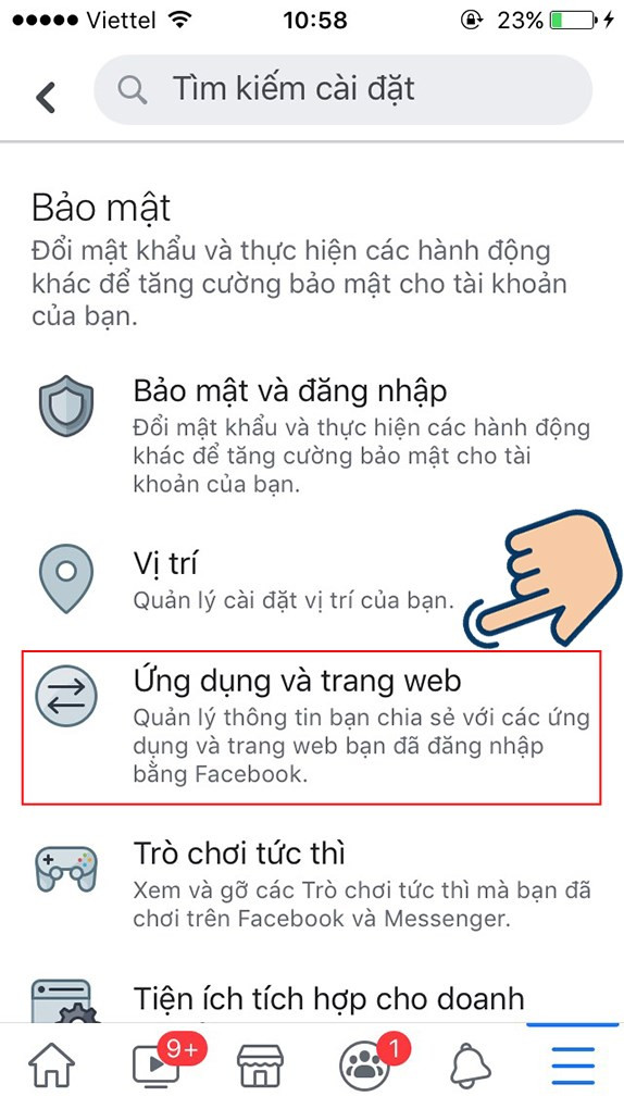 Tiếp tục chọn v&agrave;o Ứng dụng v&agrave; trang web.