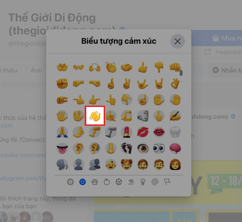 Tìm biểu tượng vẫy tay trên Messenger web