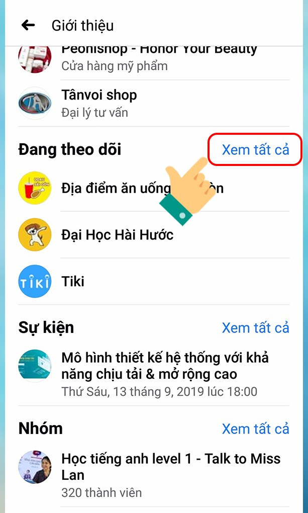 Tìm đến mục Đang theo dõi và chọn Xem tất cả