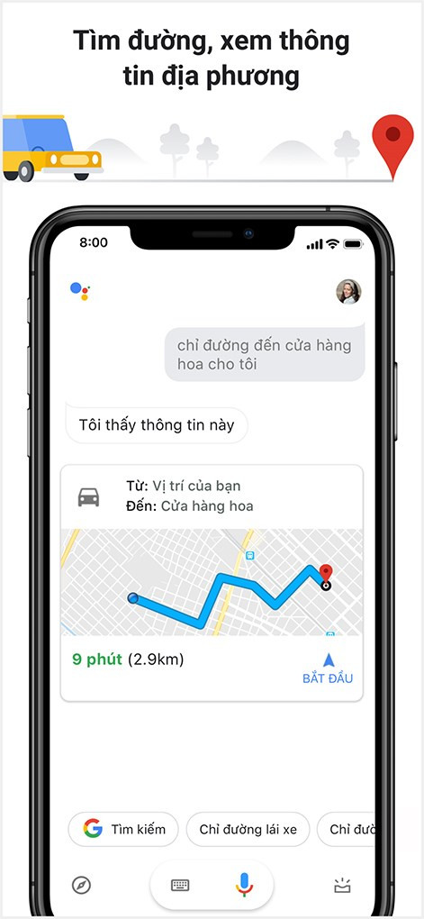 Tìm đường trên ứng dụng Google Assistant