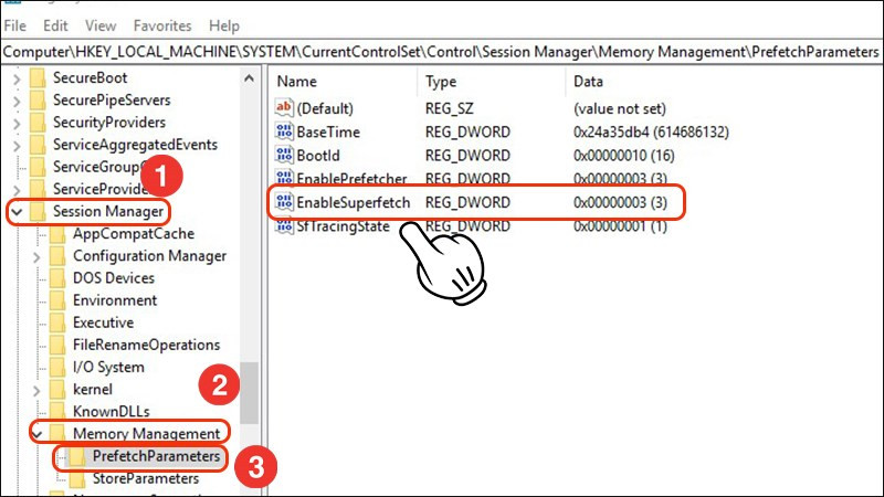 Tìm EnableSuperfetch trong Registry