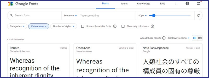 Tìm font chữ bằng Google Fonts