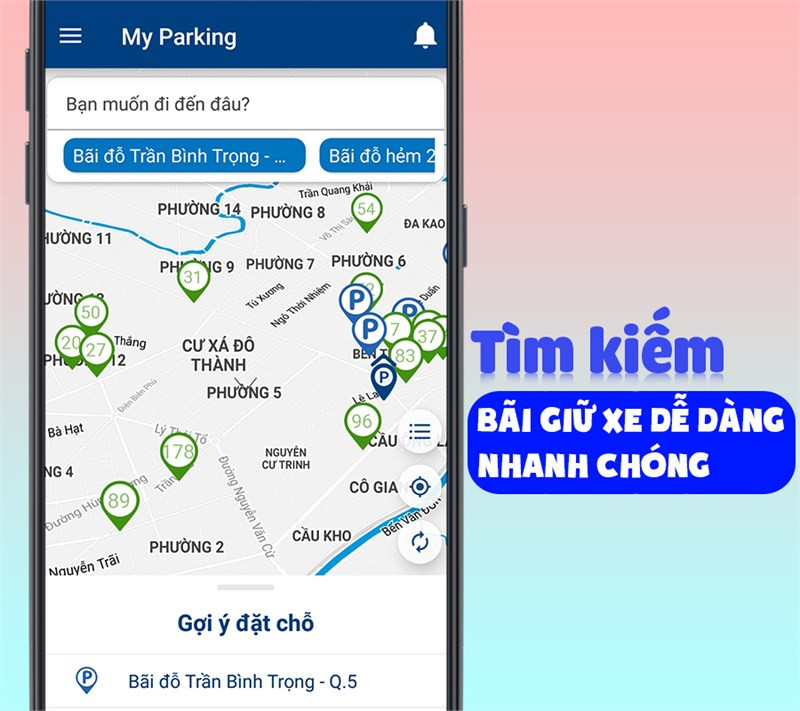 Tìm kiếm bãi giữ xe trên MyParking