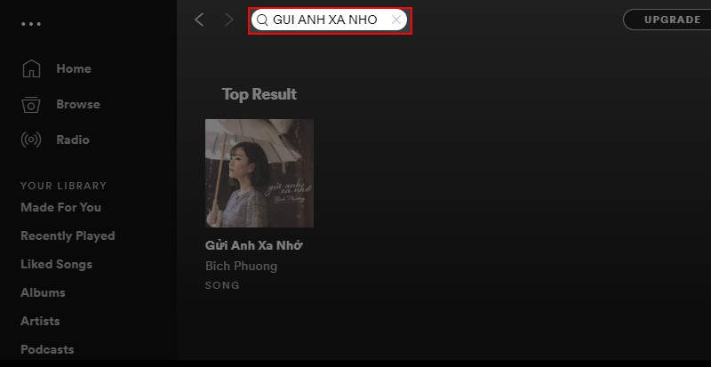 Tìm kiếm bài hát Spotify trên máy tính