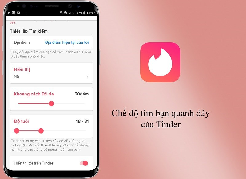 Tìm kiếm bạn bè xung quanh trên Tinder