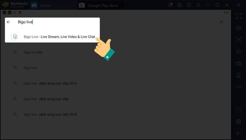 Tìm kiếm Bigo Live trên BlueStacks