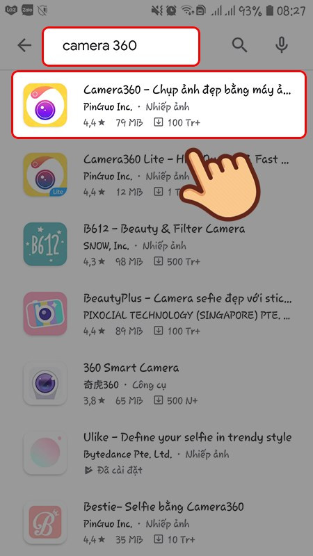 Tìm kiếm Camera 360 trên cửa hàng ứng dụng