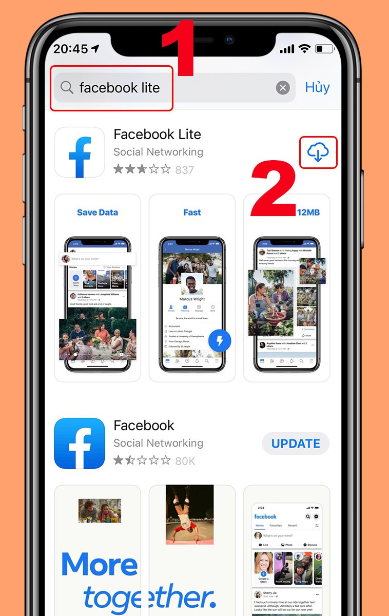 Tìm kiếm Facebook Lite trên App Store