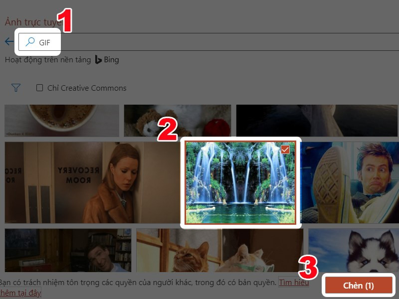 Tìm kiếm GIF trên Bing (PowerPoint Online)