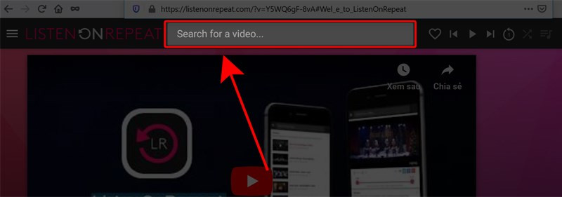 Tìm kiếm video trên listenonrepeat.com