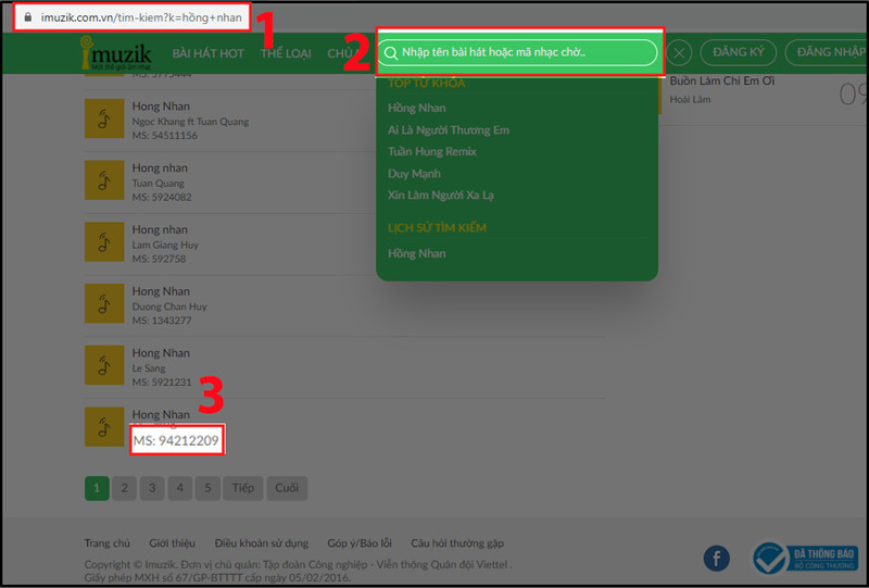 Tìm mã số bài hát trên iMuzik
