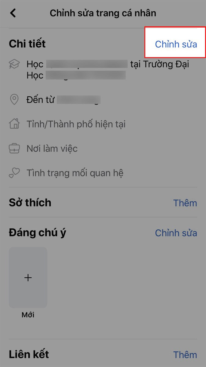 Tìm mục Chi tiết và chọn Chỉnh sửa