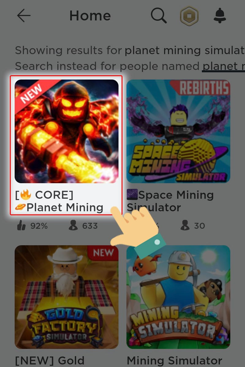 Tìm và chọn Planet Mining Simulator