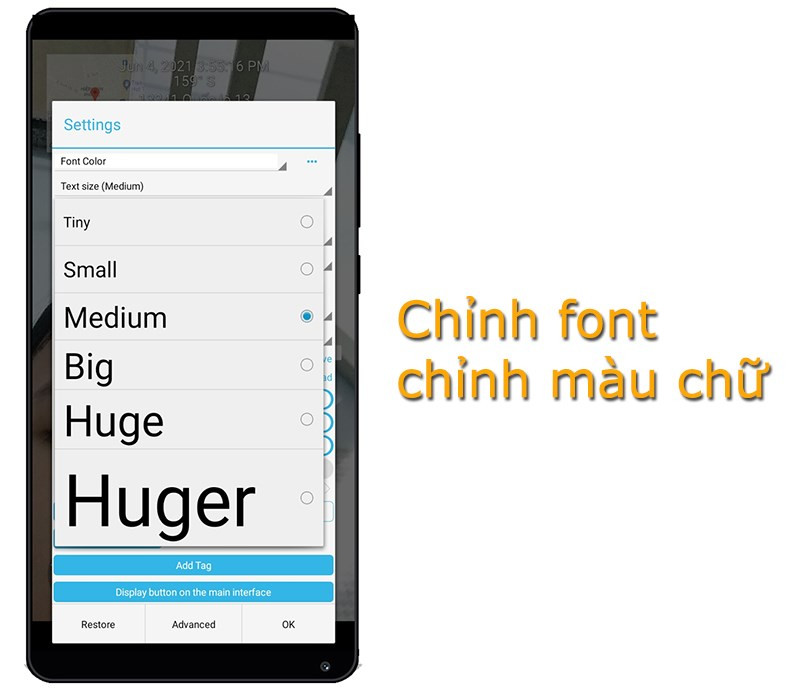 Timestamp Camera Free - Đổi font chữ, m&agrave;u chữ