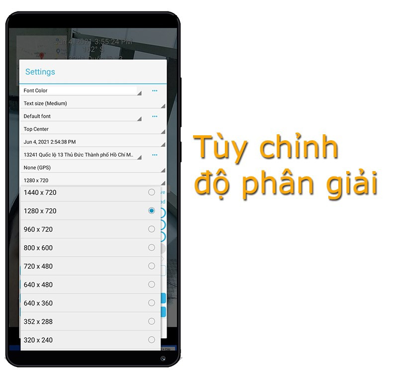 Timestamp Camera Free - T&ugrave;y chỉnh độ ph&acirc;n giải