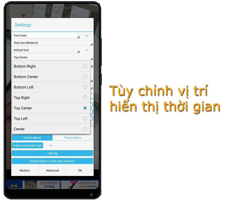 Timestamp Camera Free - T&ugrave;y chỉnh vị tr&iacute; hiển thị thời gian