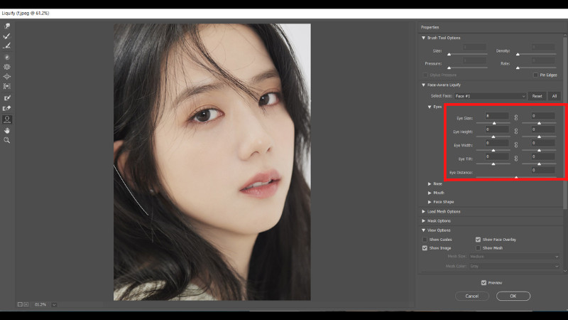 Tinh chỉnh mắt trong Face-Aware Liquify