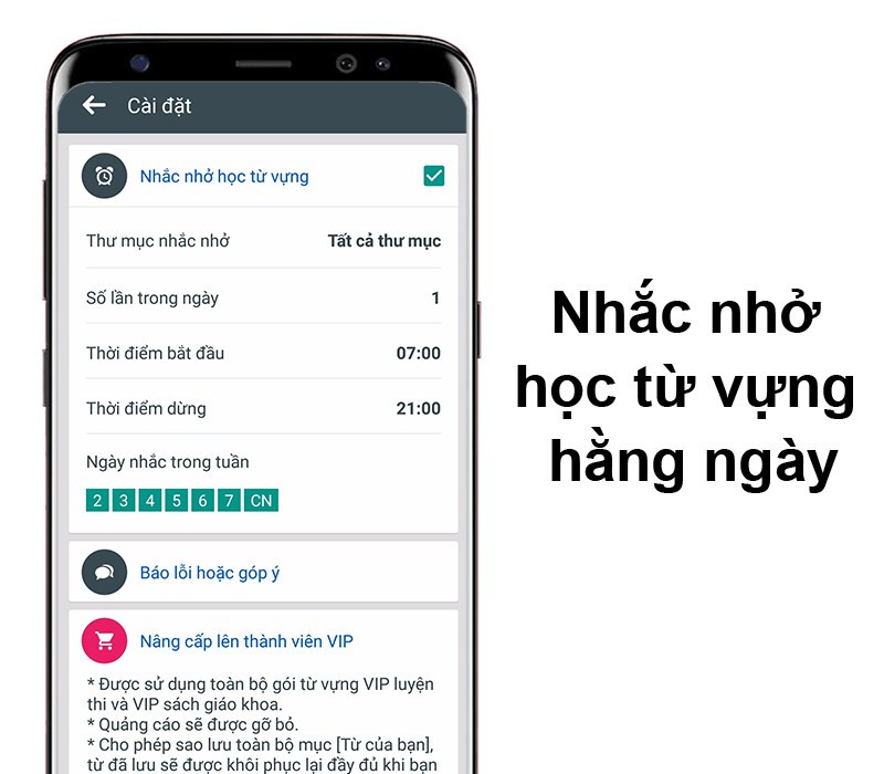 Tính năng nhắc nhở học từ vựng của TFlat Offline