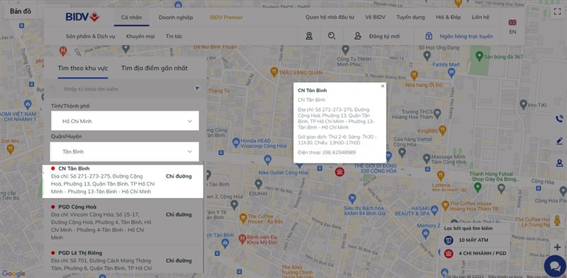 Tra cứu ATM/Địa chỉ giao dịch BIDV