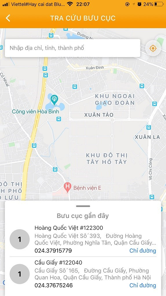 Tra cứu bưu cục