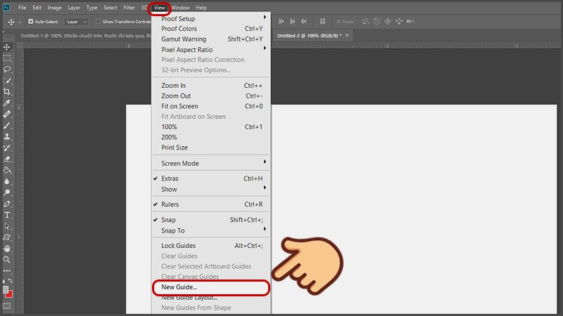 Trên thanh công cụ chọn View rồi chọn New Guide…