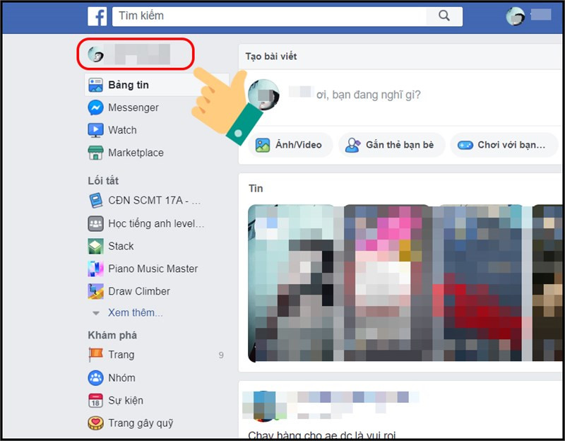 Truy cập Facebook và click vào ảnh đại diện