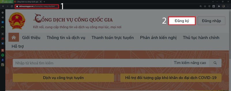 Truy cập trang web cổng dịch công Quốc gia