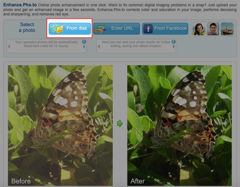 Truy cập trang web Enhance.Pho.to, chọn From disk