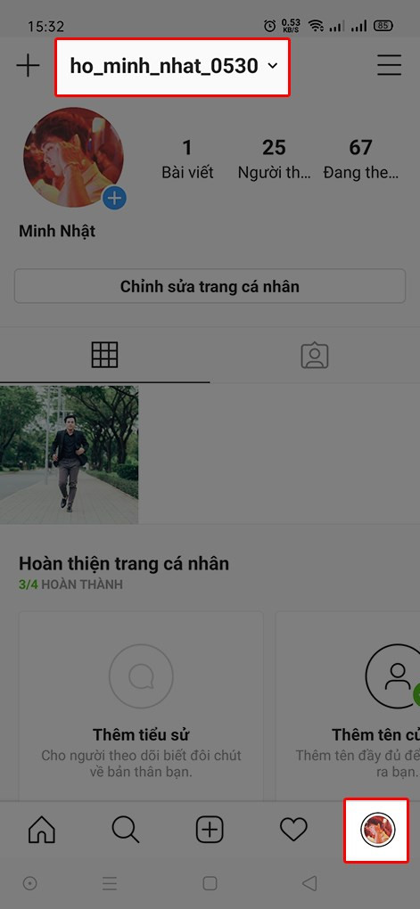 Truy cập vào trang cá nhân Instagram