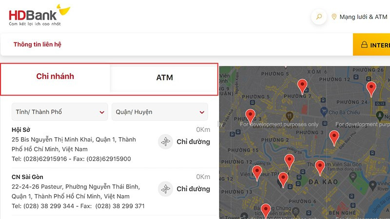 Truy cập Website để tra cứu thông tin địa điểm giao dịch HDBank